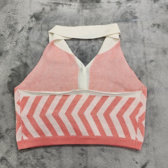 Jolie & Joy Top Womens L Pink White Zig Zag Collared Backless Crop Knit Preppy - Picture 2 of 8